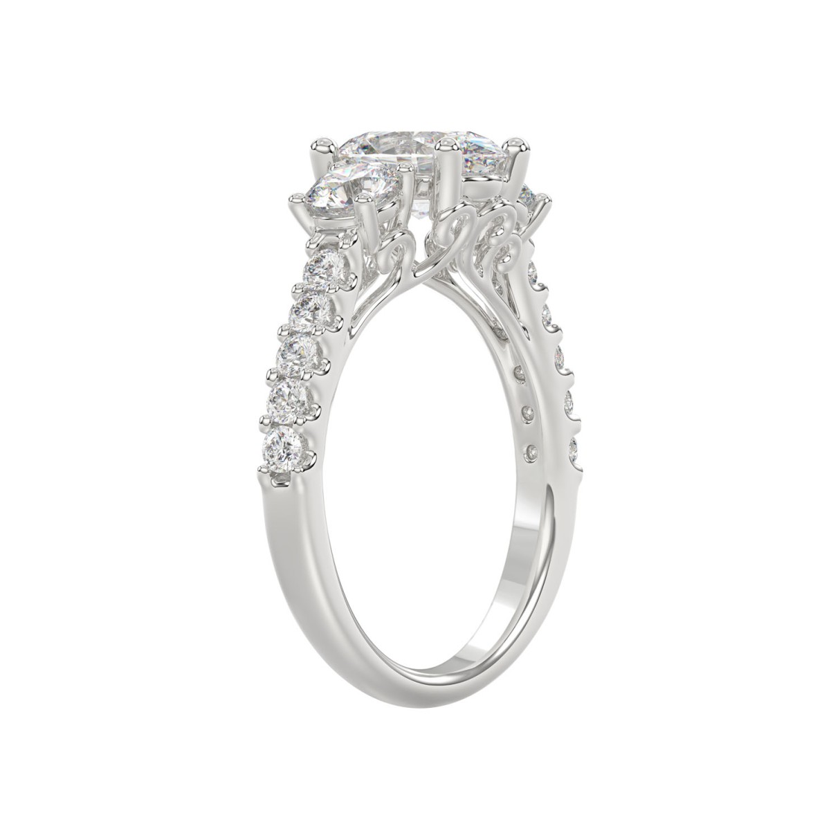 LADIES RING 2 1/2CT OVAL/ROUND DIAMOND 14K WHITE GOLD (CENTER STONE OVAL DIAMOND 1 1/2CT )