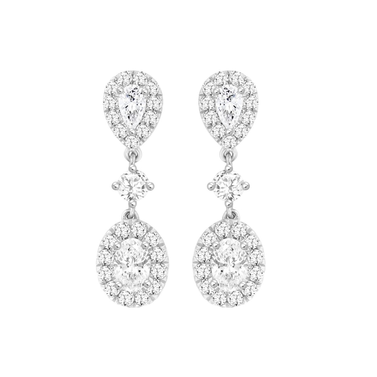 LADIES  EARRINGS 2 3/4CT ROUND/OVAL/PEAR DIAMOND 14K WHITE GOLD