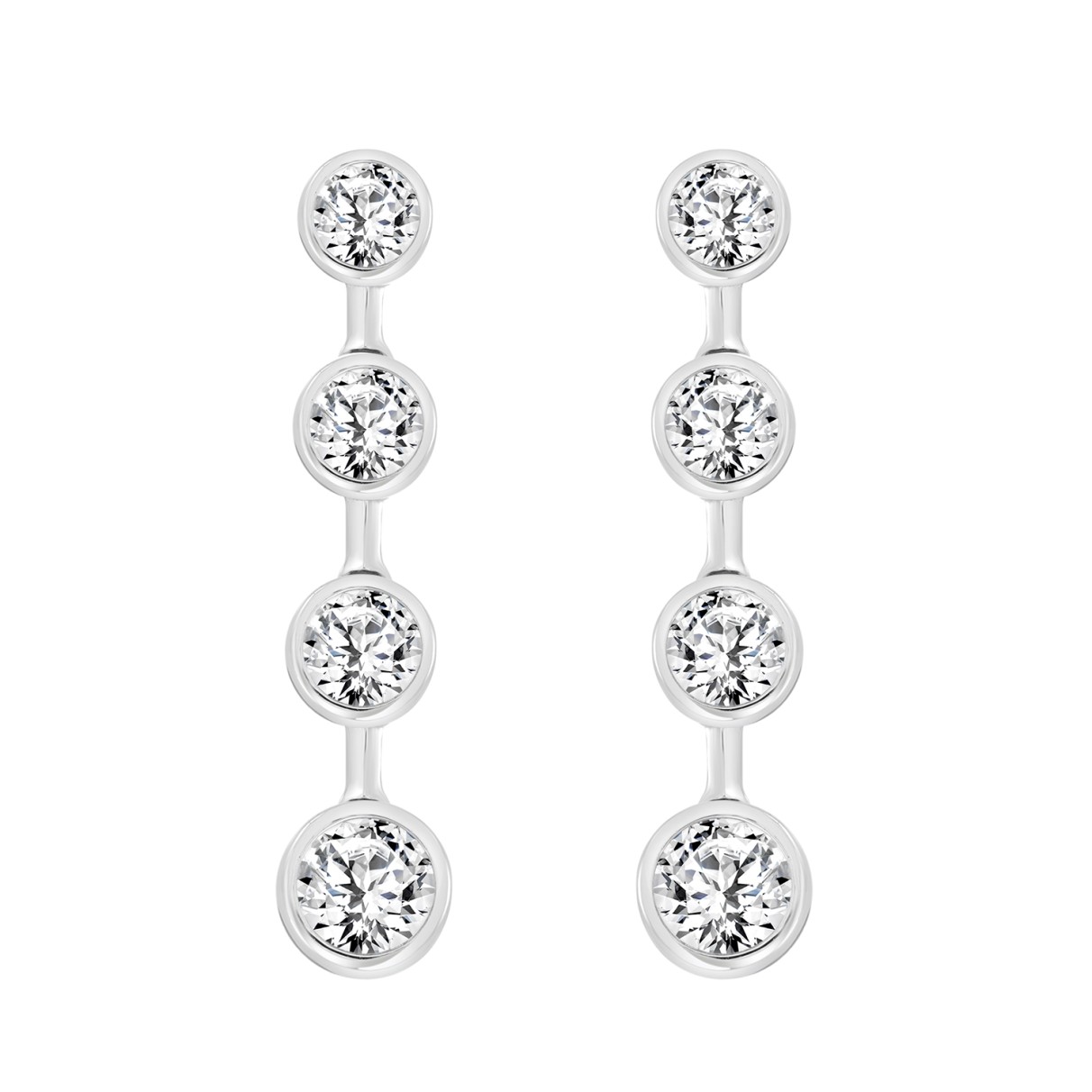 LADIES LINEAR EARRINGS 2CT ROUND DIAMOND 14K WHITE...