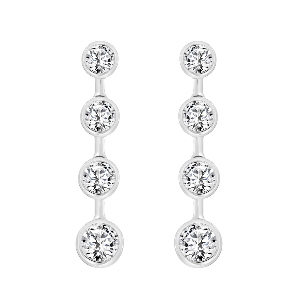 LADIES LINEAR EARRINGS 2CT ROUND DIAMOND 14K WHITE...