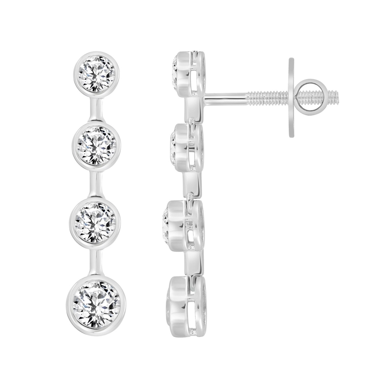 LADIES LINEAR EARRINGS 2CT ROUND DIAMOND 14K WHITE GOLD