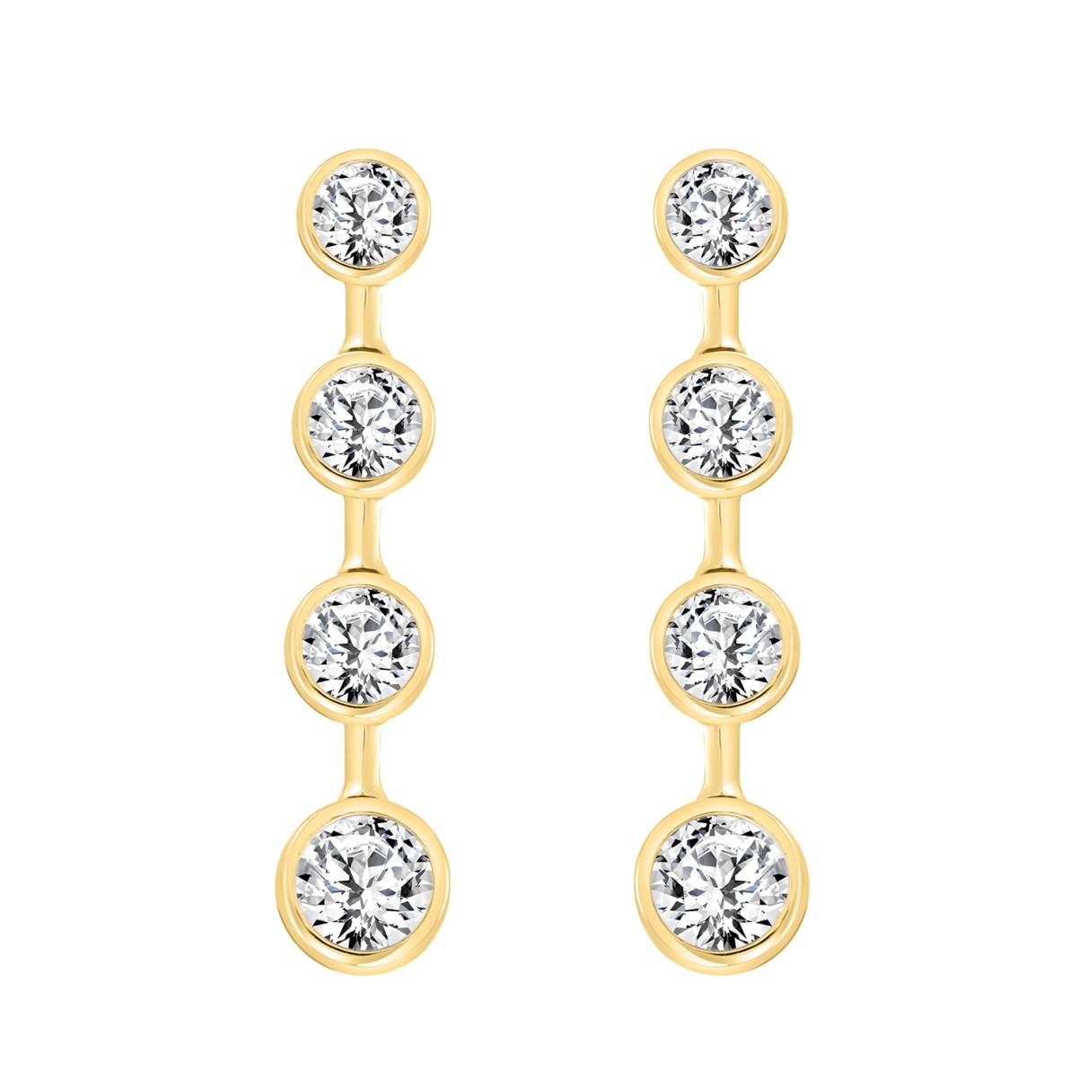 LADIES LINEAR EARRINGS 2CT ROUND DIAMOND 14K YELLO...