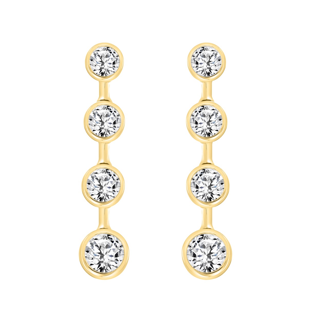 LADIES LINEAR EARRINGS 2CT ROUND DIAMOND 14K YELLO...