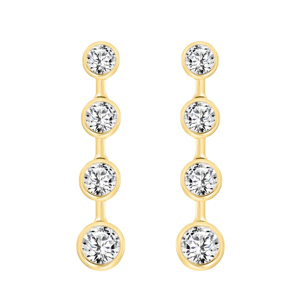 LADIES LINEAR EARRINGS 2CT ROUND DIAMOND 14K YELLOW GOLD