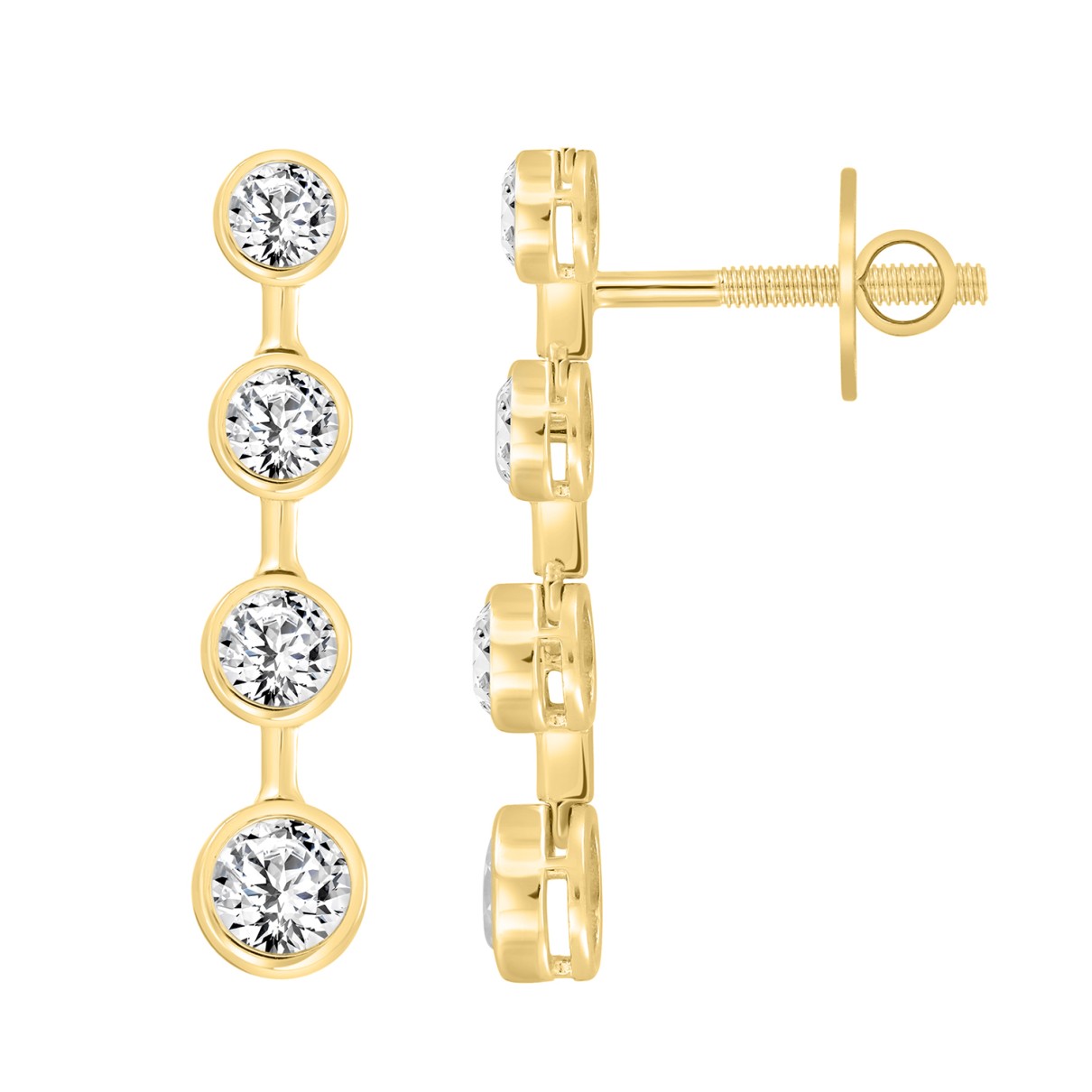 LADIES LINEAR EARRINGS 2CT ROUND DIAMOND 14K YELLOW GOLD