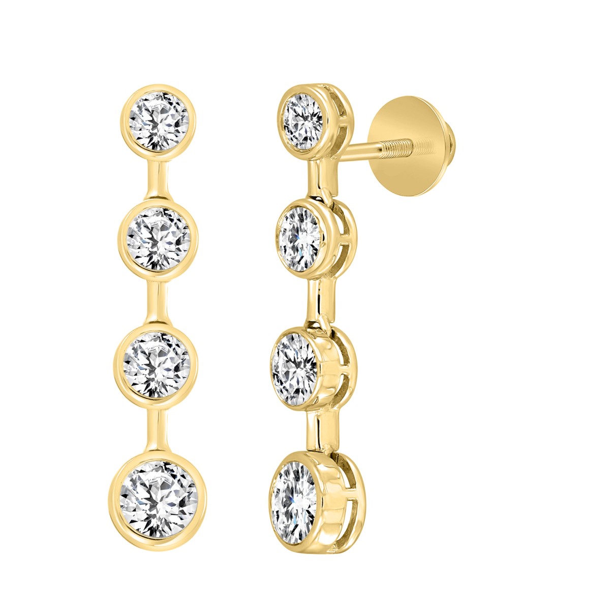 LADIES LINEAR EARRINGS 2CT ROUND DIAMOND 14K YELLOW GOLD