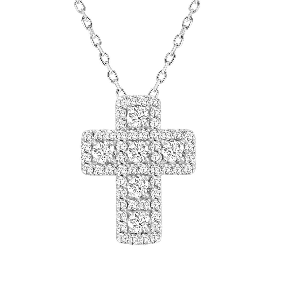 LADIES CROSS PENDANT WITH CHAIN 2 1/2CT ROUND DIAM...