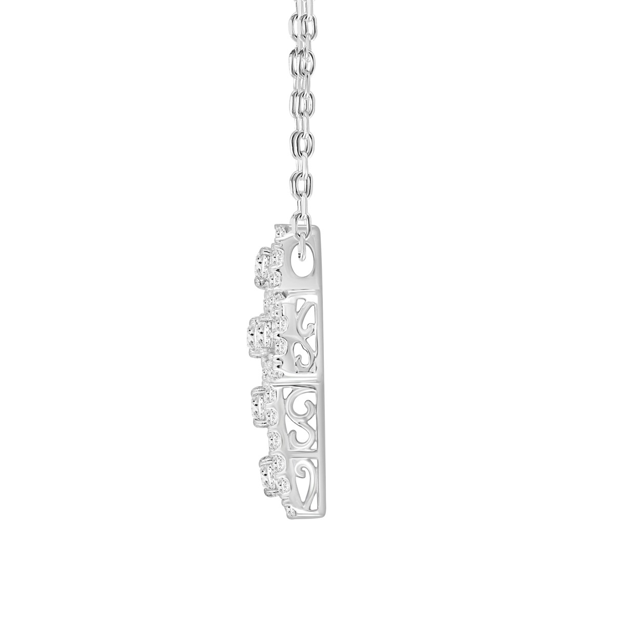 LADIES CROSS PENDANT WITH CHAIN 2 1/2CT ROUND DIAMOND 14K WHITE GOLD