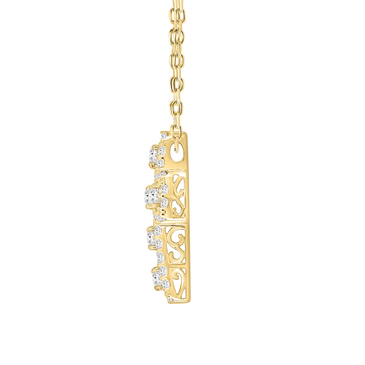 LADIES CROSS PENDANT WITH CHAIN 2 1/2CT ROUND DIAMOND 14K YELLOW GOLD