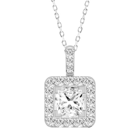 LADIES PENDANT 3CT ROUND/PRINCESS DIAMOND 14K WHITE GOLD