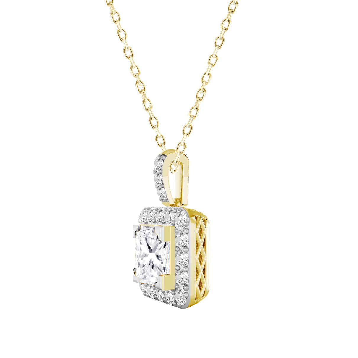 LADIES PENDANT 2 3/4CT ROUND/PRINCESS DIAMOND 14K YELLOW GOLD (CENTER STONE PRINCESS DIAMOND 2CT )