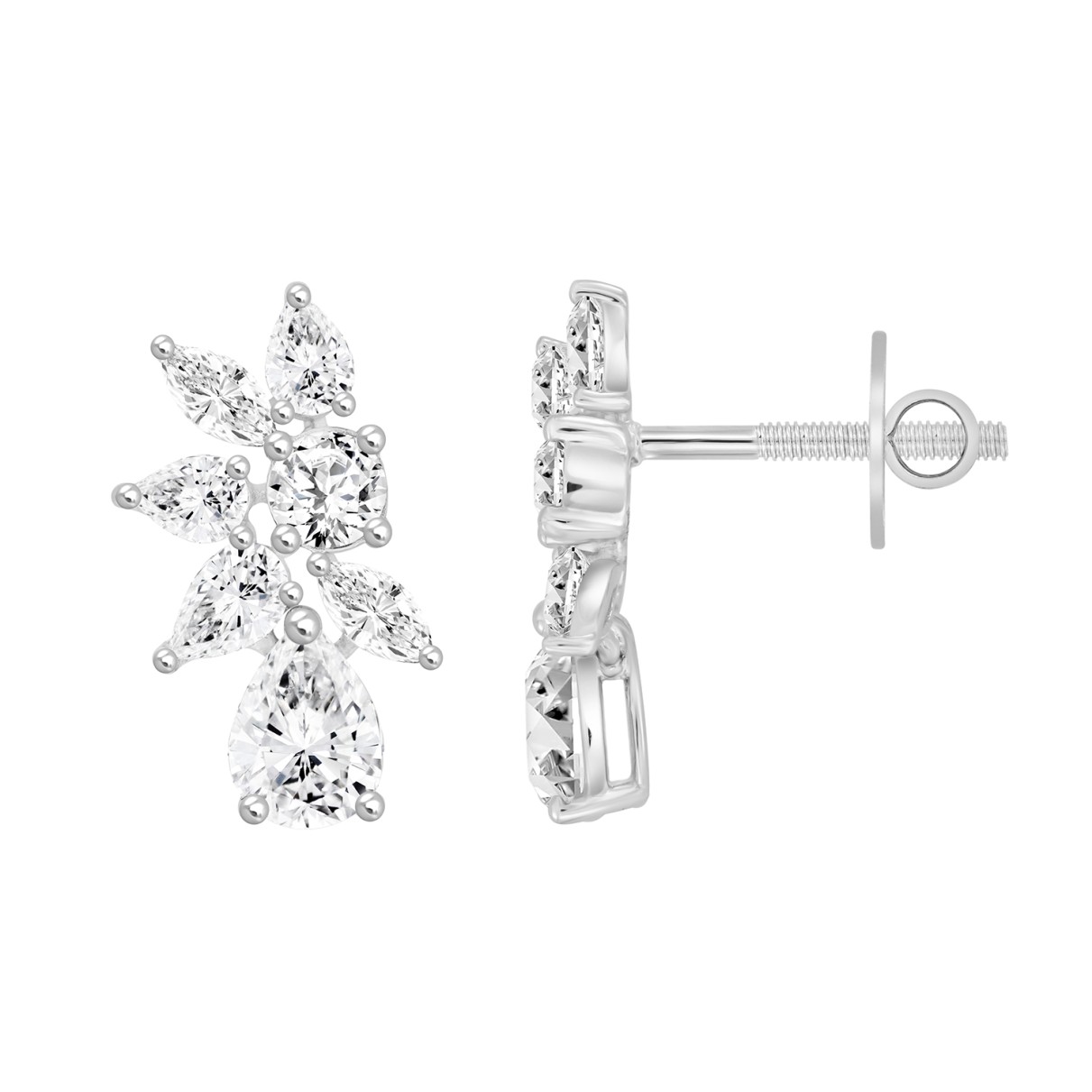 LADIES STUD EARRINGS  4 1/2CT PEAR/ROUND/MARQUISE DIAMOND 14K WHITE GOLD