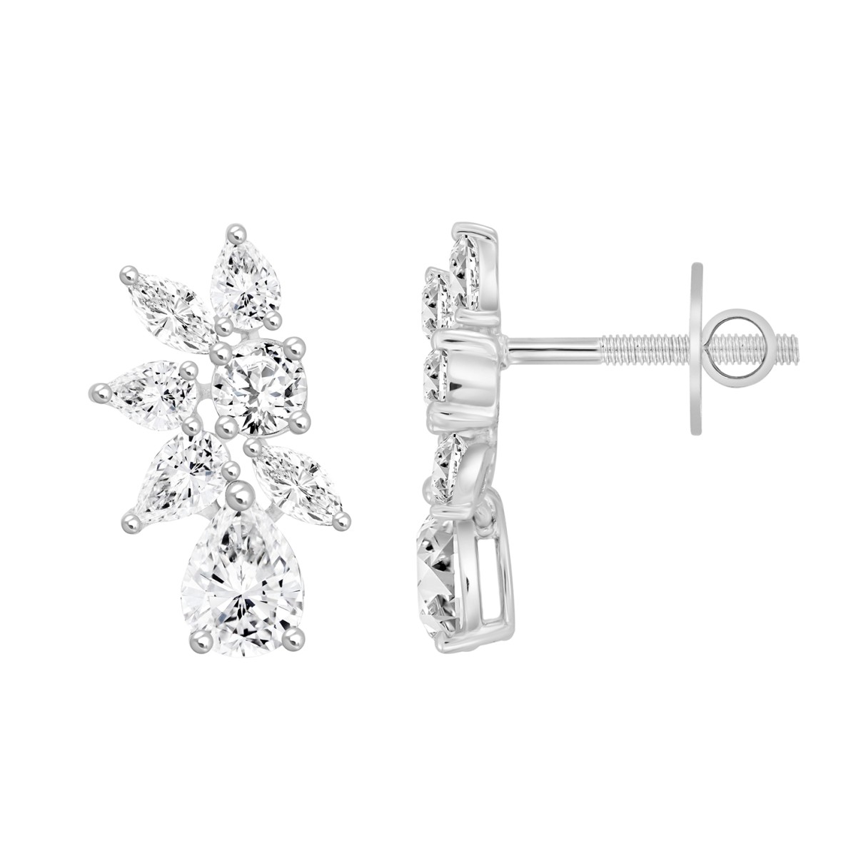 LADIES STUD EARRINGS 4 1/2CT PEAR/ROUND/MARQUISE DIAMOND 14K WHITE GOLD