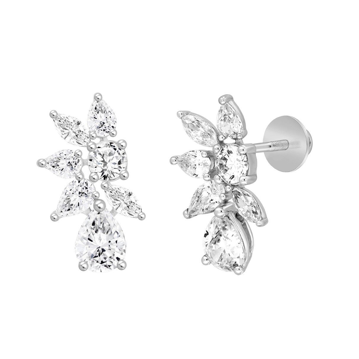 LADIES STUD EARRINGS  4 1/2CT PEAR/ROUND/MARQUISE DIAMOND 14K WHITE GOLD