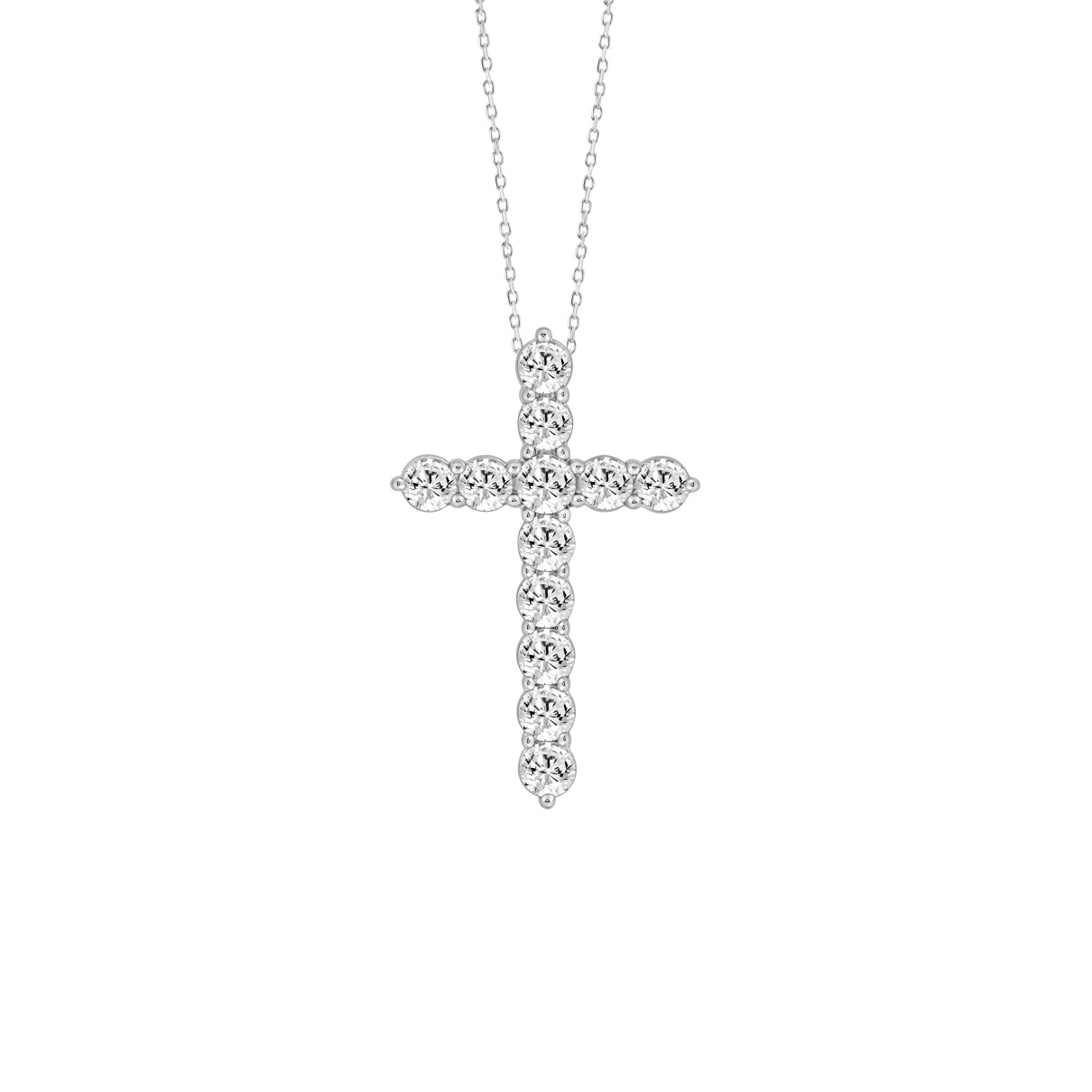 LADIES CROSS PENDANT WITH CHAIN 4CT ROUND DIAMOND 14K WHITE GOLD