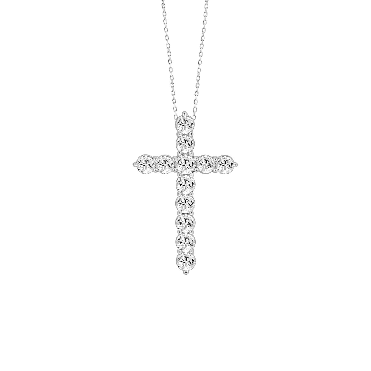 LADIES CROSS PENDANT WITH CHAIN 4CT ROUND DIAMOND 14K WHITE GOLD