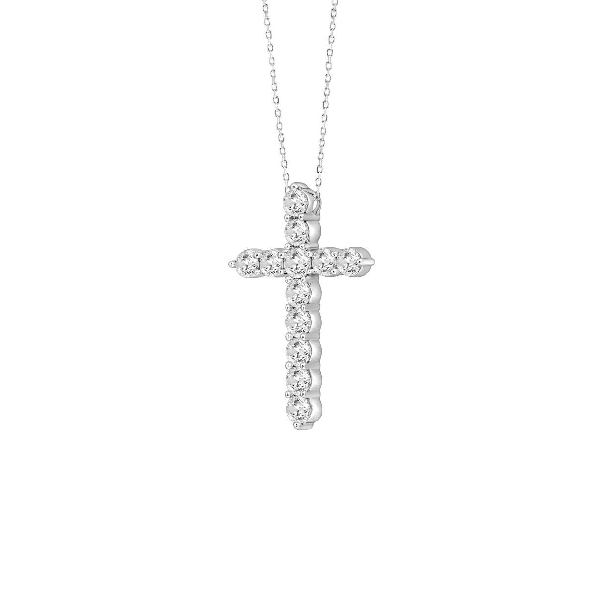 LADIES CROSS PENDANT WITH CHAIN 4CT ROUND DIAMOND 14K WHITE GOLD