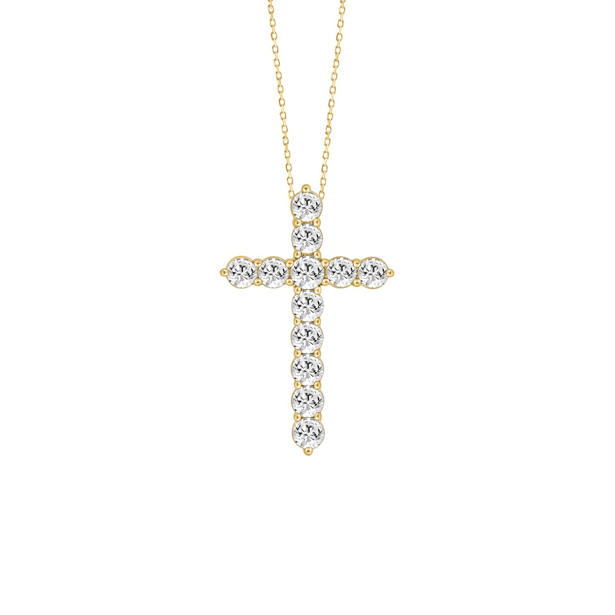 LADIES CROSS PENDANT WITH CHAIN 4CT ROUND DIAMOND 14K YELLOW GOLD