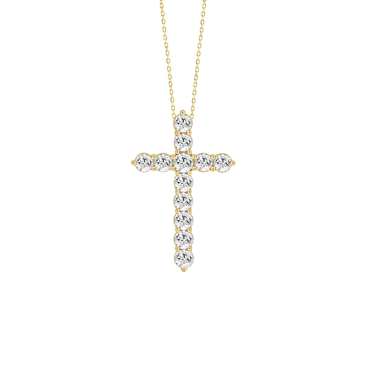 LADIES CROSS PENDANT WITH CHAIN 4CT ROUND DIAMOND 14K YELLOW GOLD