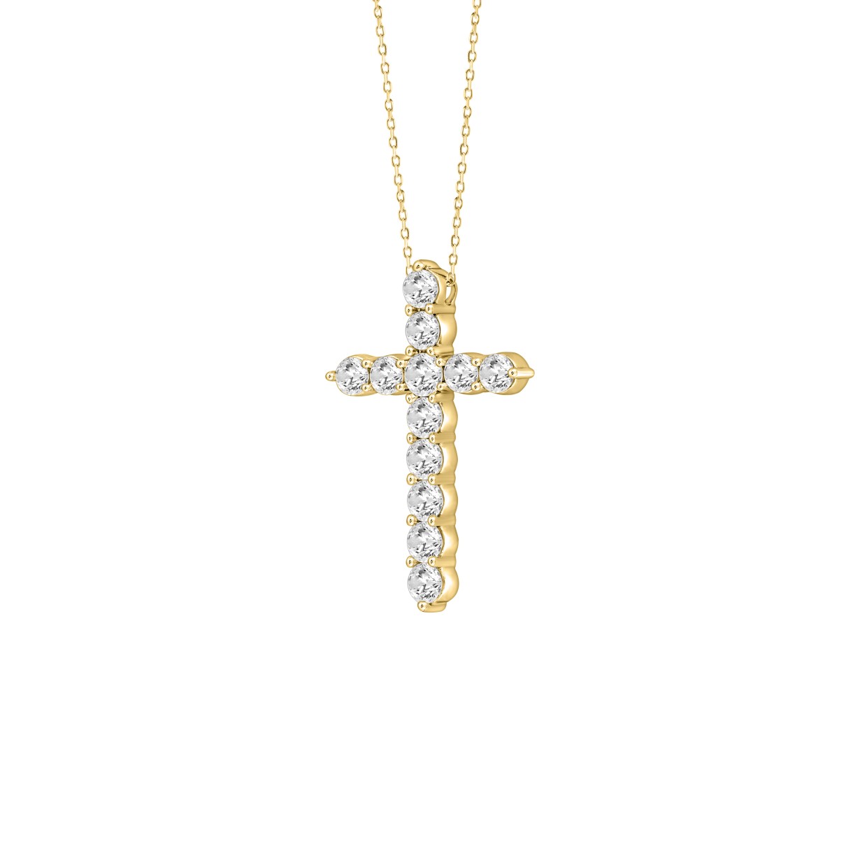 LADIES CROSS PENDANT WITH CHAIN 4CT ROUND DIAMOND 14K YELLOW GOLD