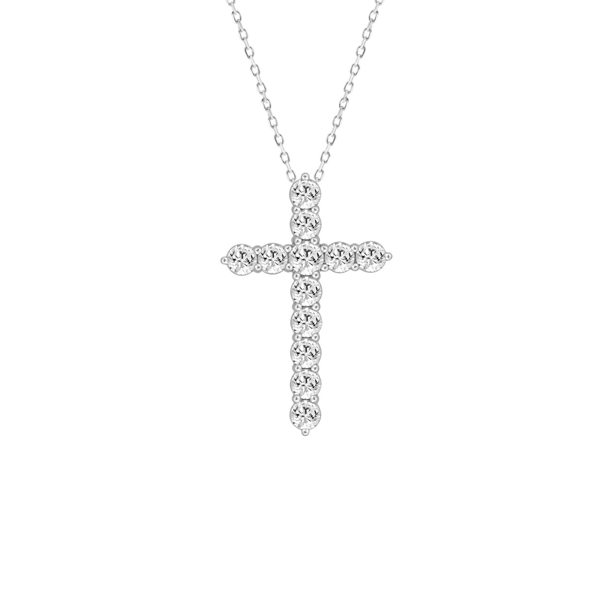 LADIES CROSS PENDANT WITH CHAIN 5CT ROUND DIAMOND 14K WHITE GOLD
