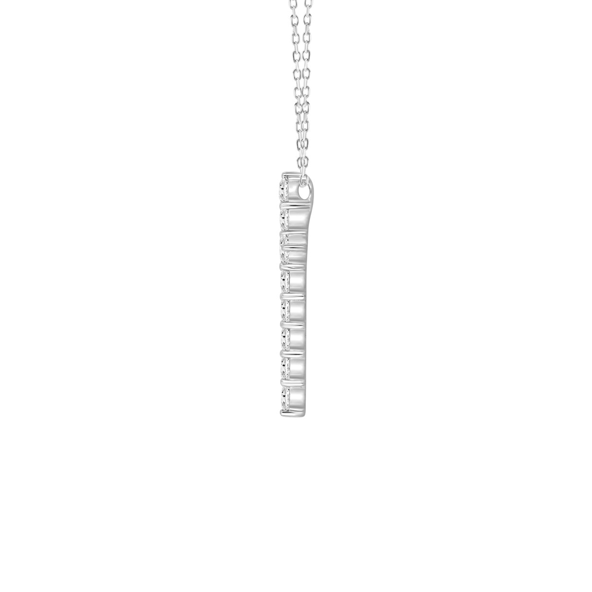 LADIES CROSS PENDANT WITH CHAIN 5CT ROUND DIAMOND 14K WHITE GOLD