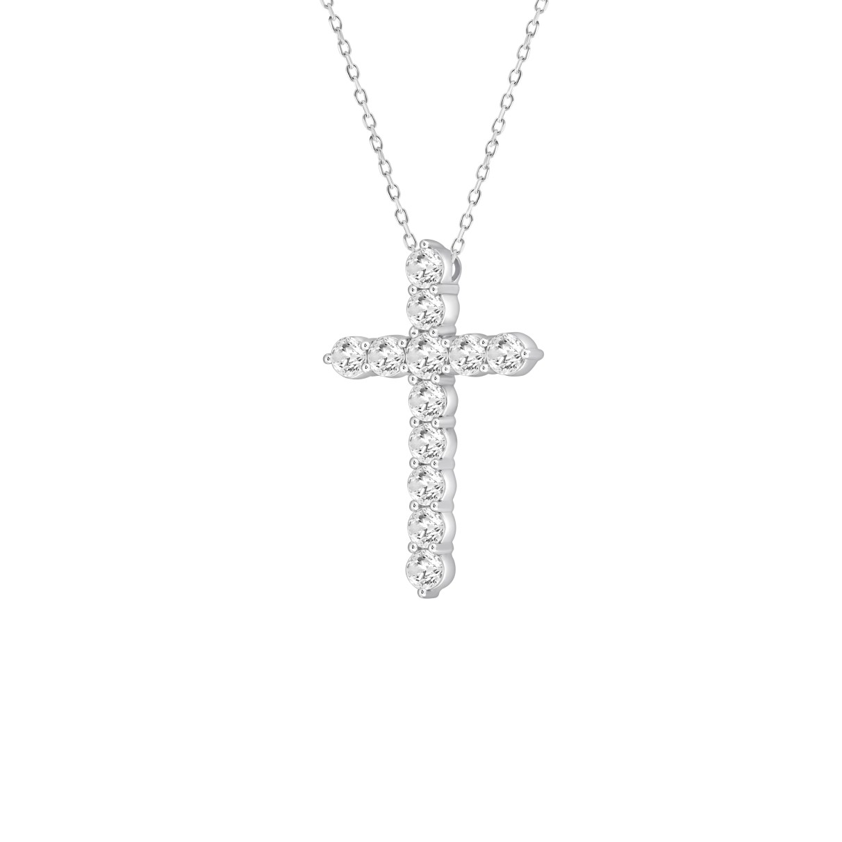 LADIES CROSS PENDANT WITH CHAIN 5CT ROUND DIAMOND 14K WHITE GOLD