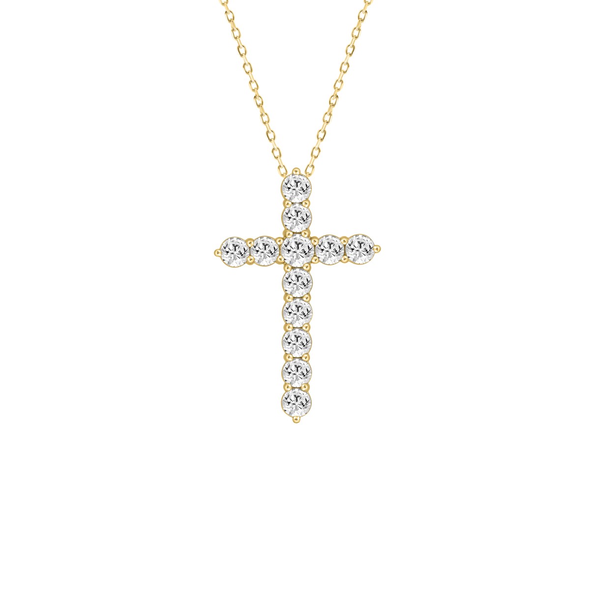 LADIES CROSS PENDANT WITH CHAIN 5CT ROUND DIAMOND 14K YELLOW GOLD