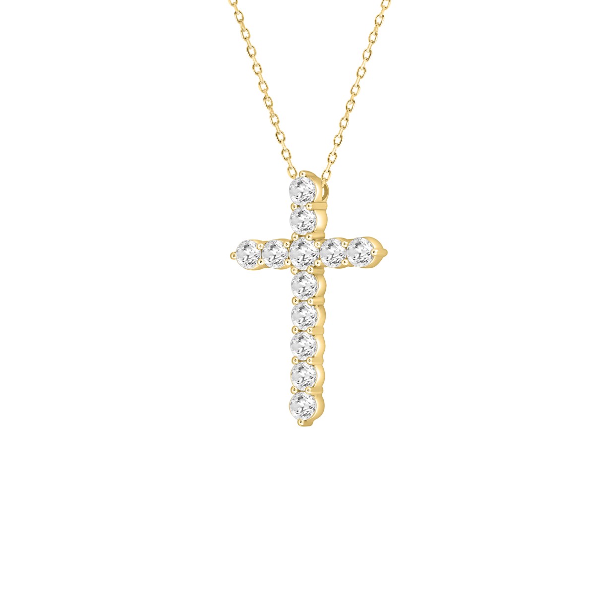 LADIES CROSS PENDANT WITH CHAIN 5CT ROUND DIAMOND 14K YELLOW GOLD