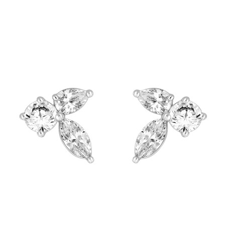 LADIES STUD EARRINGS  3CT PEAR/ROUND/MARQUISE DIAMOND 14K WHITE GOLD
