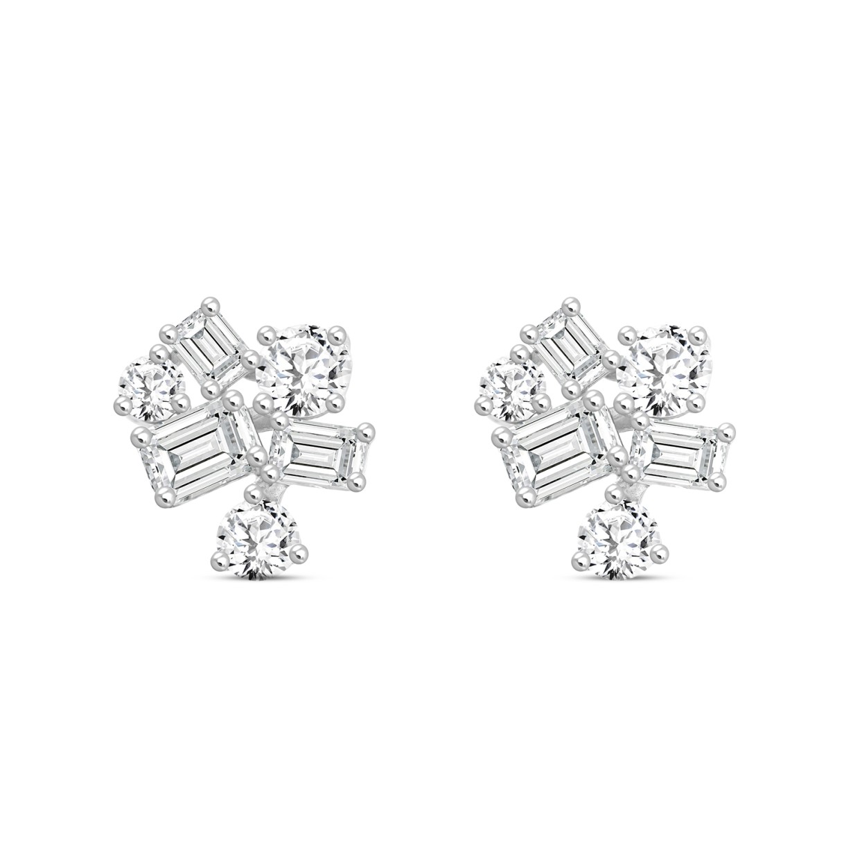 LADIES STUD EARRINGS 3 1/2CT EMERALD/ROUND DIAMOND...
