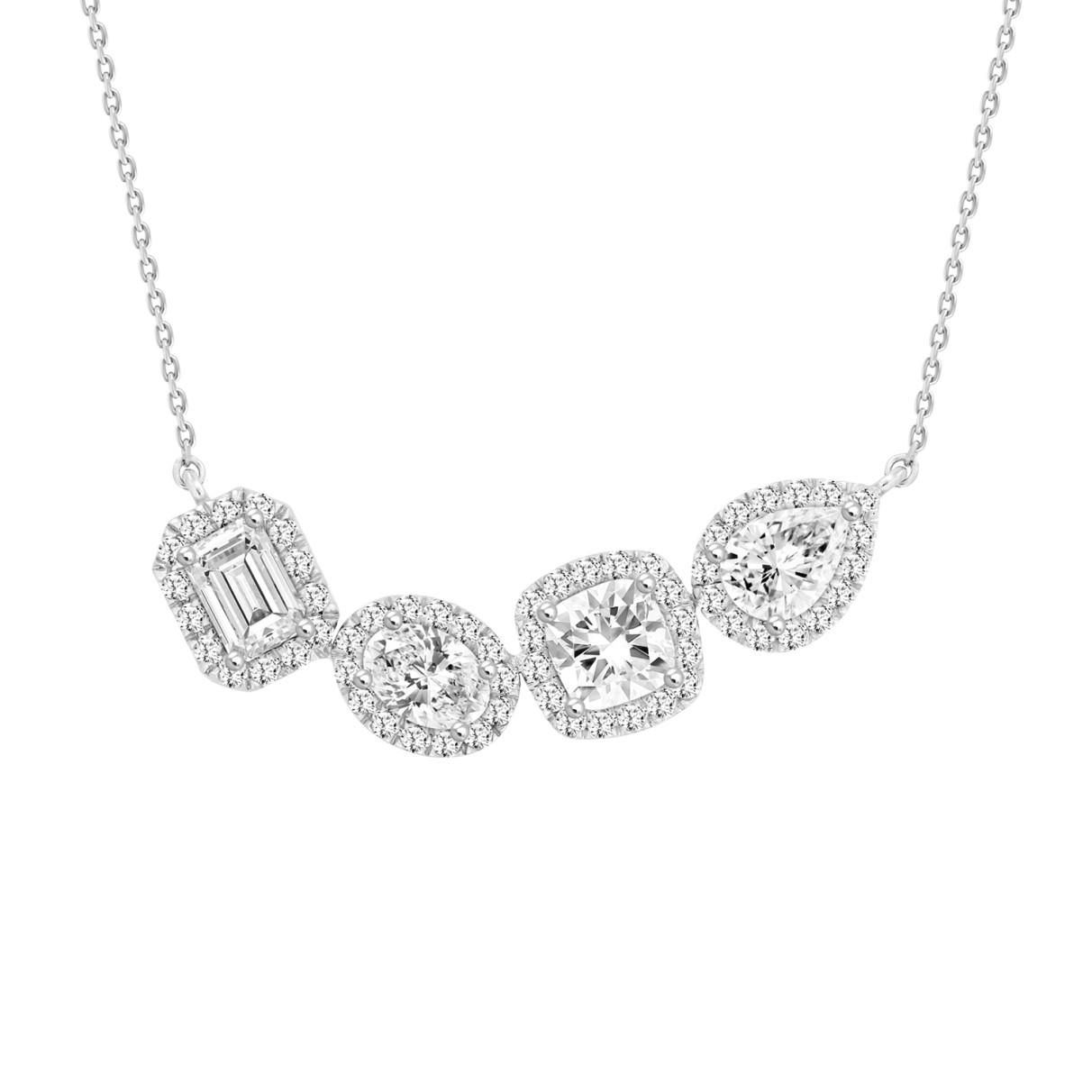 LADIES NECKLACE WITH CHAIN 3 1/2CT ROUND/PEAR/OVAL/COUSHION/EMERALD DIAMOND 14K WHITE GOLD