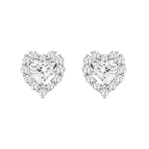 LADIES STUD EARRINGS 3CT HEART/ROUND DIAMOND 14K WHITE GOLD (CENTER STONE HEART DIAMOND 2CT )