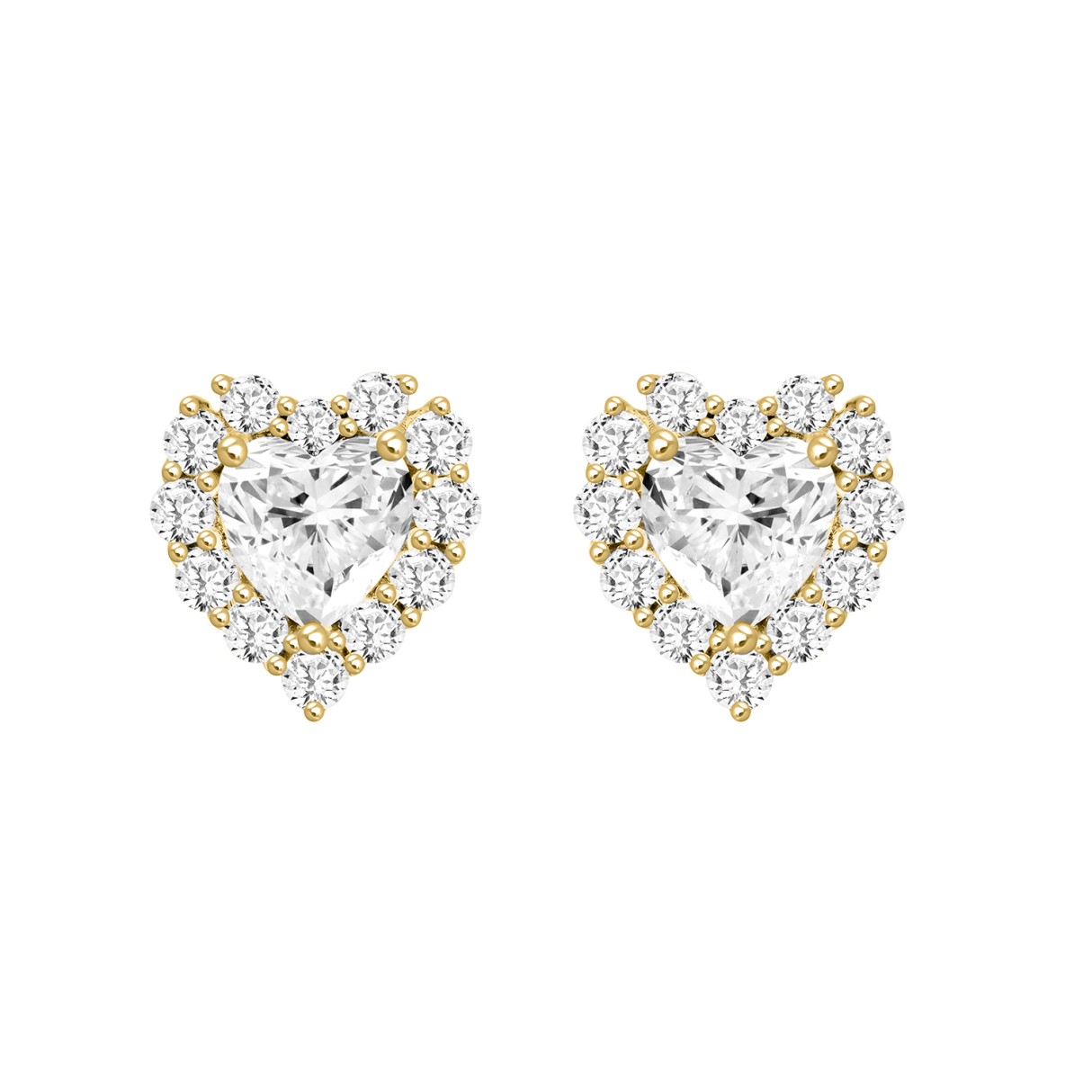 LADIES STUD EARRINGS 3CT HEART/ROUND DIAMOND 14K Y...