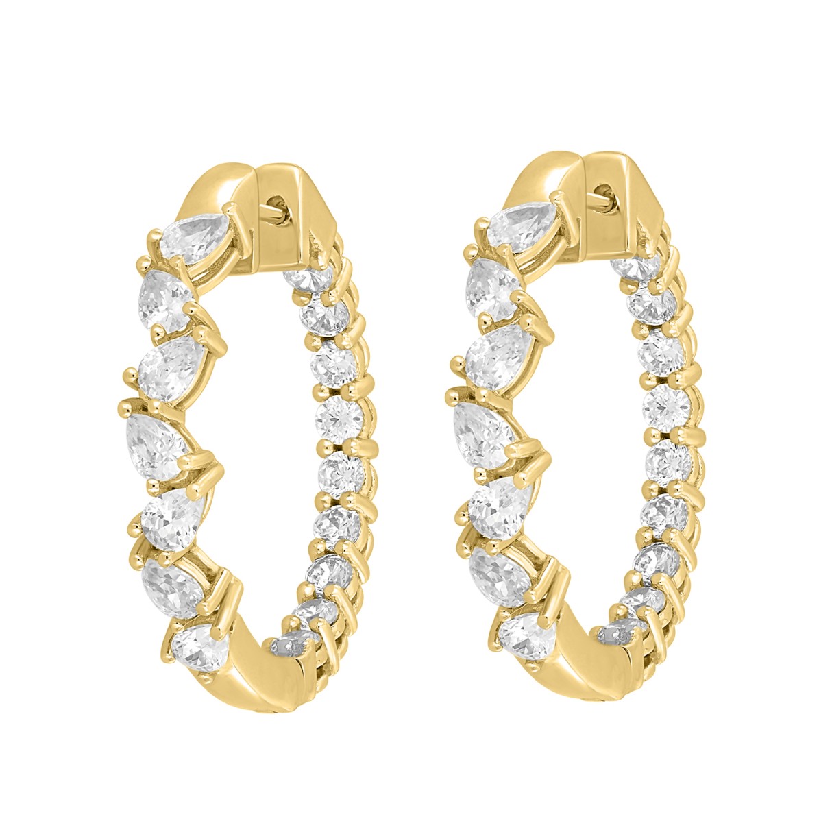 LADIES HOOP EARRINGS 4 3/4CT PEAR/ROUND DIAMOND 14...