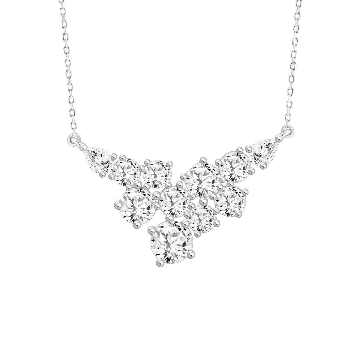 LADIES NECKLACE 4CT ROUND/PEAR DIAMOND 14K WHITE G...