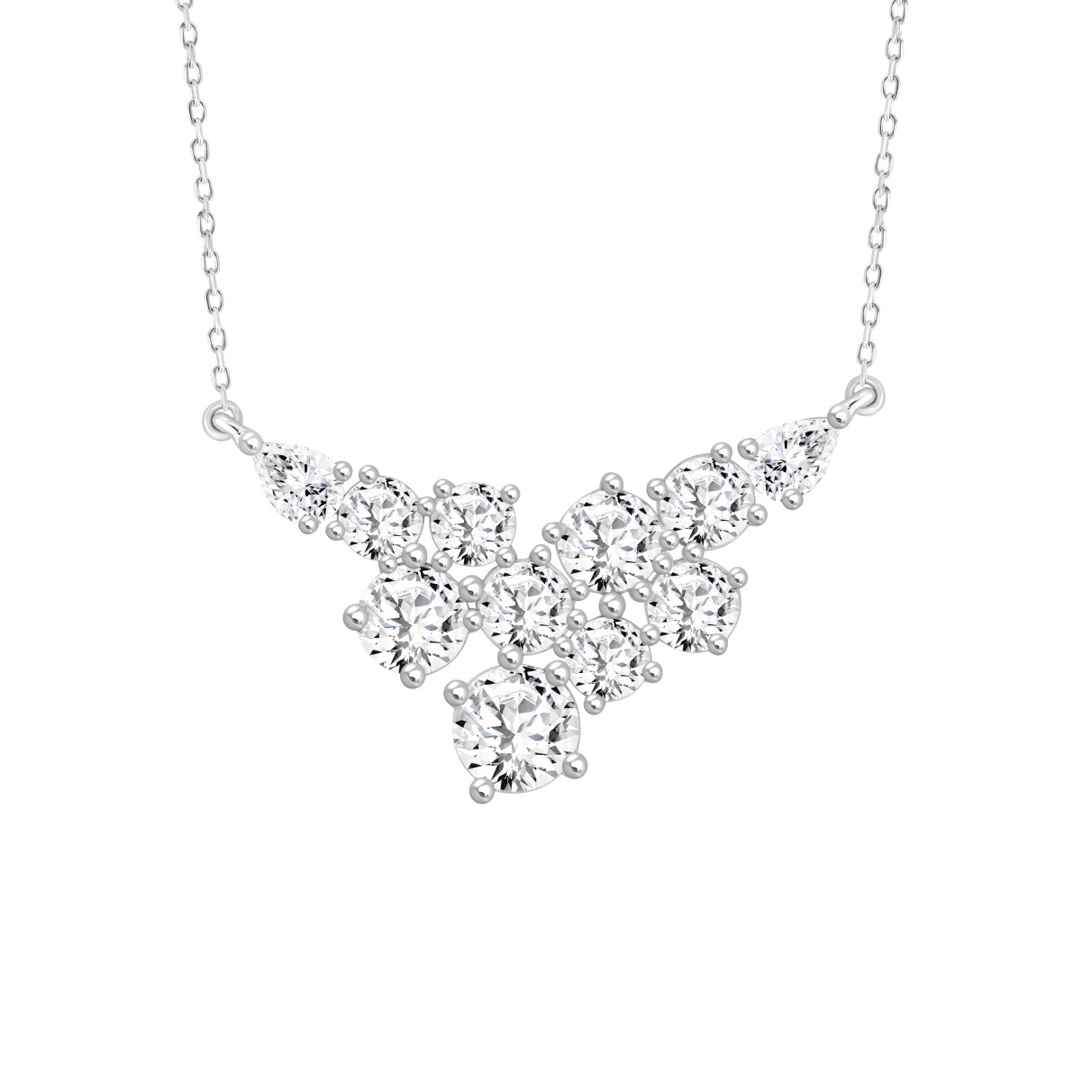 LADIES NECKLACE 4CT ROUND/PEAR DIAMOND 14K WHITE GOLD