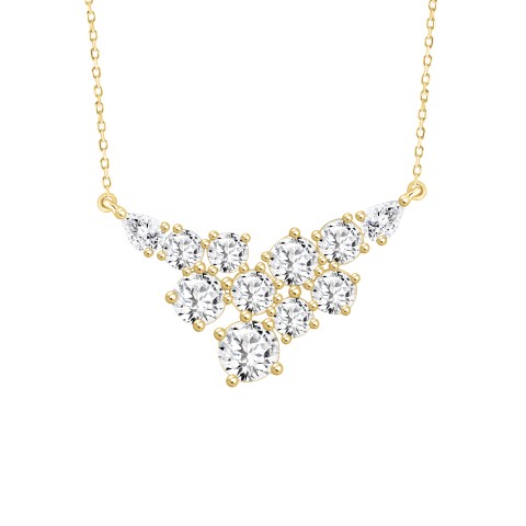 LADIES NECKLACE 4CT ROUND/PEAR DIAMOND 14K YELLOW GOLD