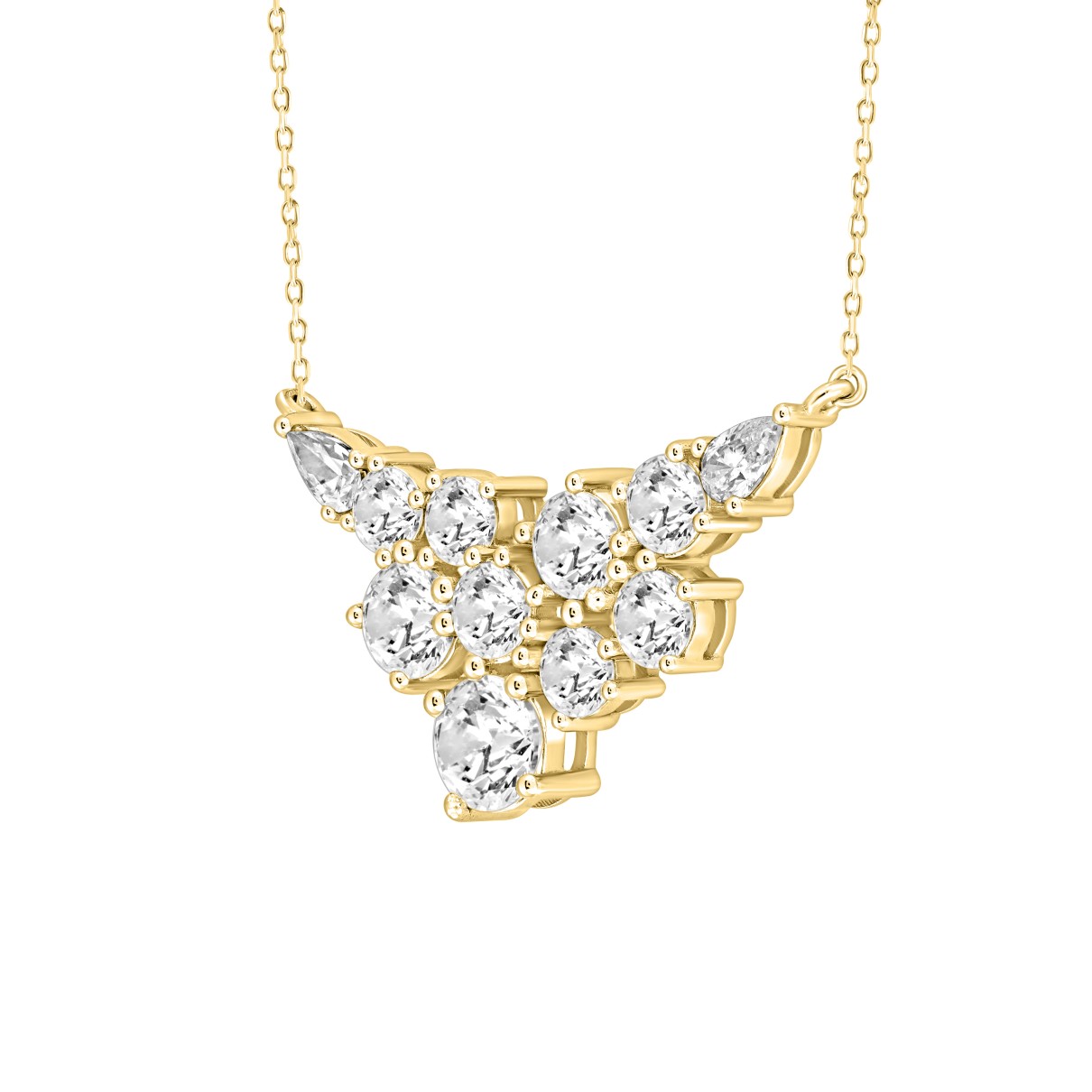 LADIES NECKLACE 4CT ROUND/PEAR DIAMOND 14K YELLOW GOLD