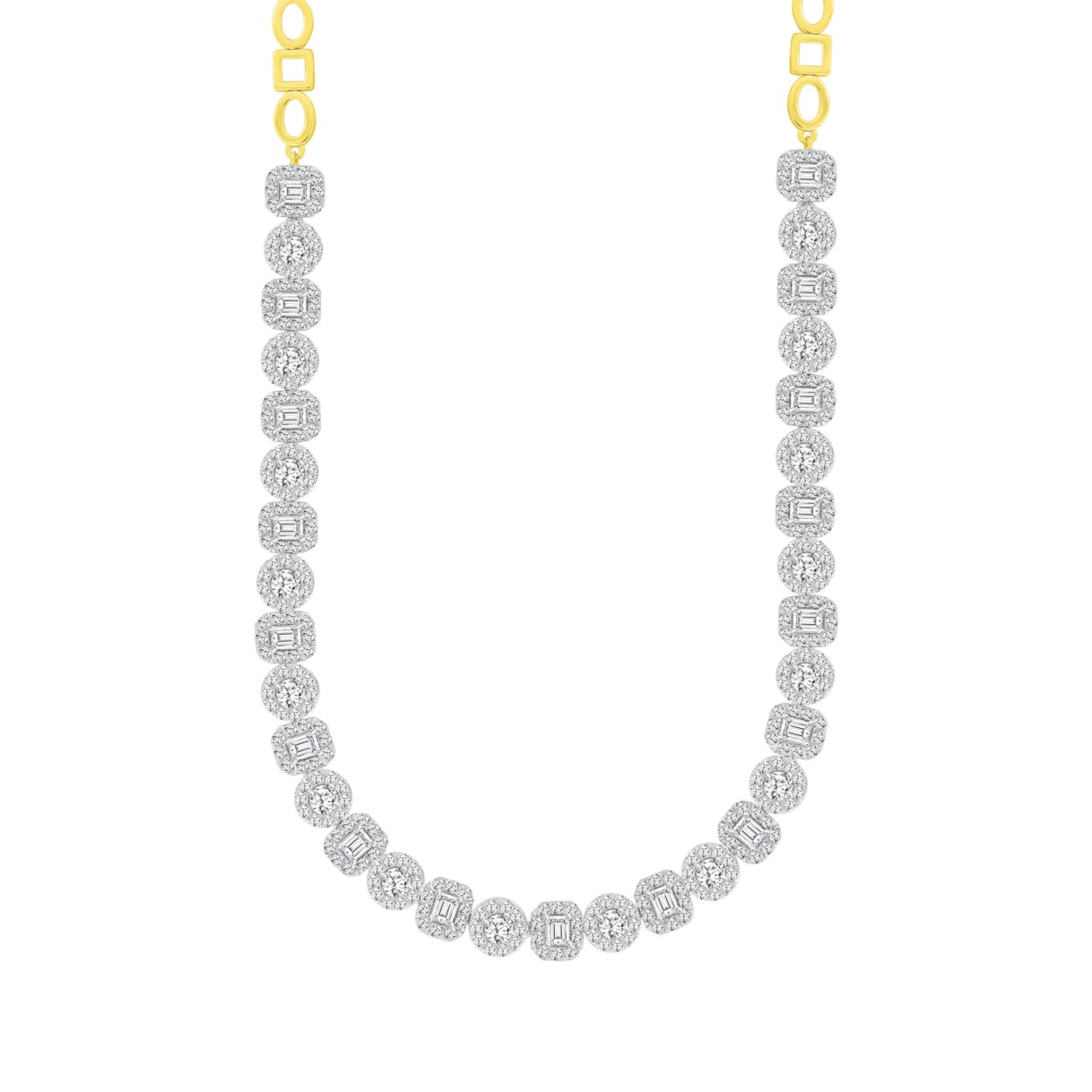 LADIES NECKLACE 12CT ROUND/EMERALD DIAMOND 14K YELLOW GOLD