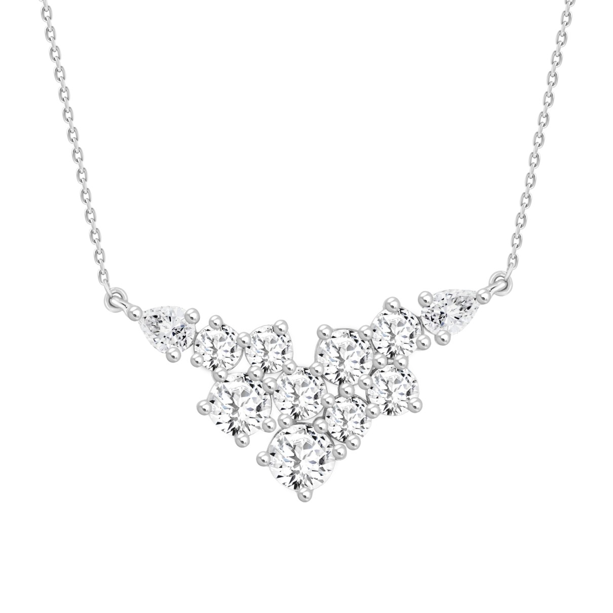 LADIES NECKLACE 2CT ROUND/PEAR DIAMOND 14K WHITE G...