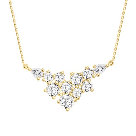 LADIES NECKLACE 2CT ROUND/PEAR DIAMOND 14K YELLOW GOLD