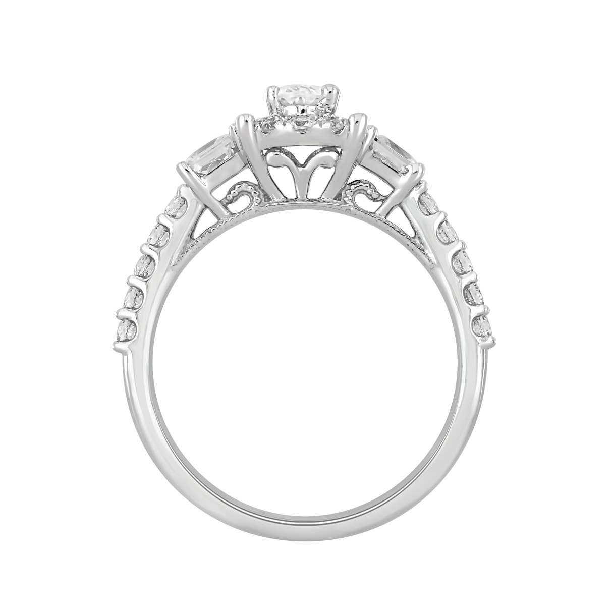 LADIES RING 1 1/4CT OVAL/PRINCESS/ROUND DIAMOND 14K WHITE GOLD (CENTER STONE OVAL DIAMOND 3/8CT)