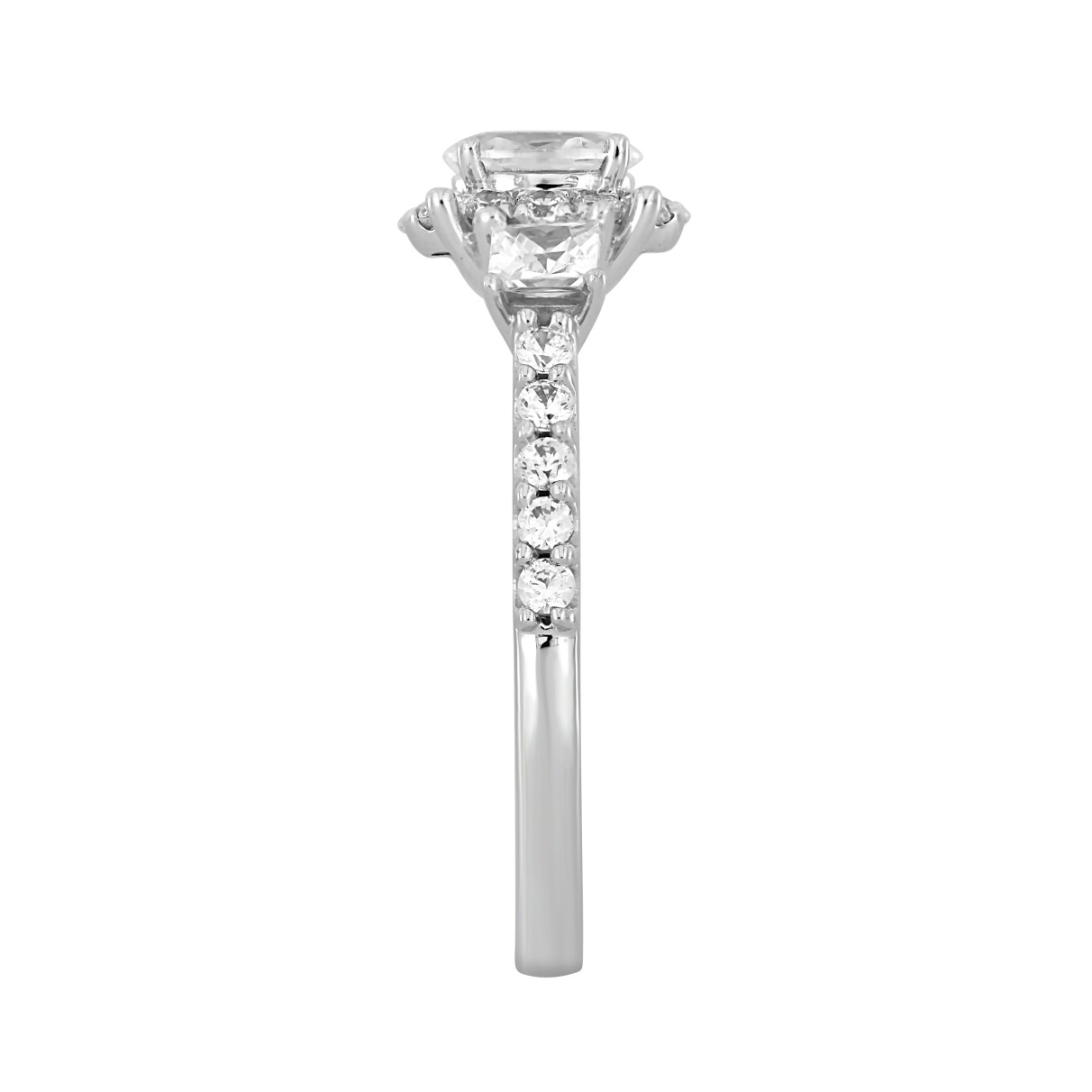 LADIES RING 1 1/4CT OVAL/PRINCESS/ROUND DIAMOND 14K WHITE GOLD (CENTER STONE OVAL DIAMOND 3/8CT)