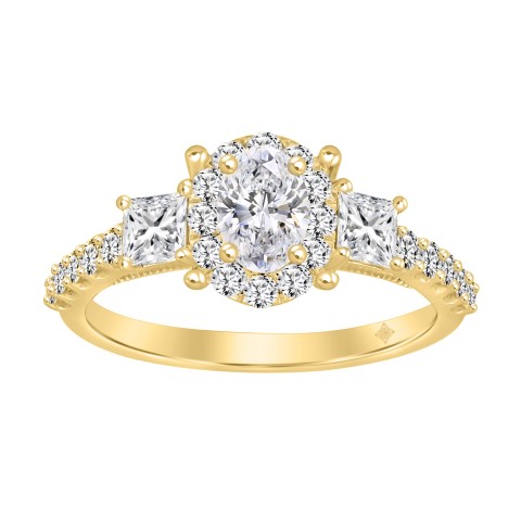 LADIES RING 1 1/4CT OVAL/PRINCESS/ROUND DIAMOND 14K YELLOW GOLD (CENTER STONE OVAL DIAMOND 3/8CT)