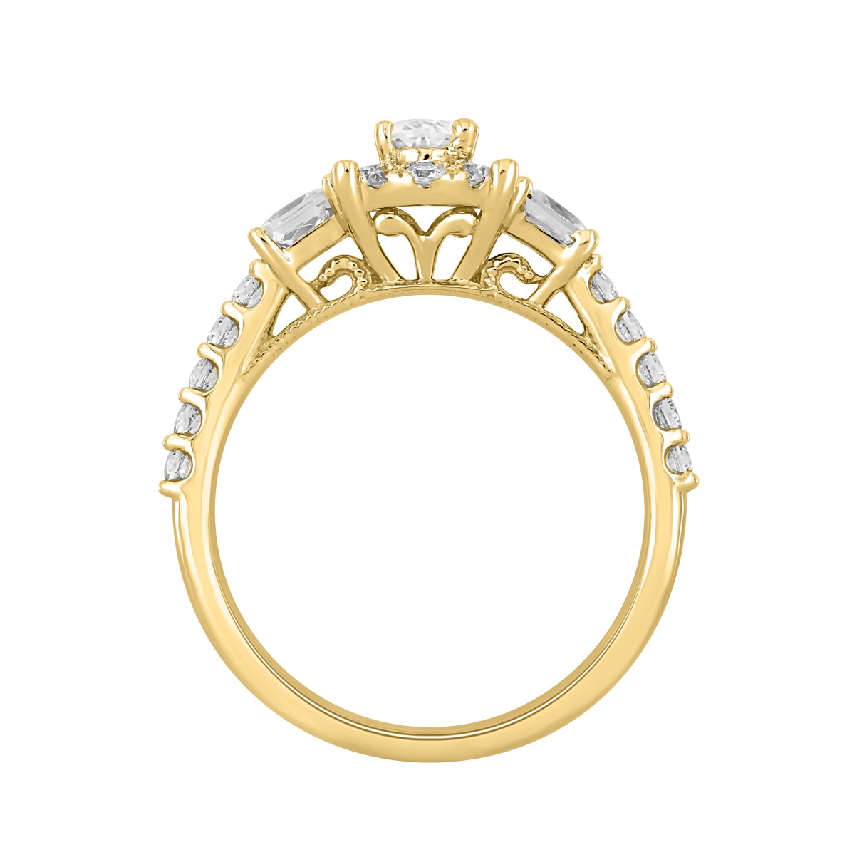 LADIES RING 1 1/4CT OVAL/PRINCESS/ROUND DIAMOND 14K YELLOW GOLD (CENTER STONE OVAL DIAMOND 3/8CT)