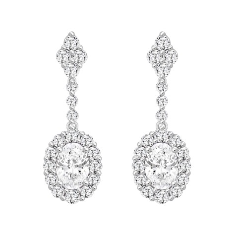 LADIES EARRINGS 2 1/4CT ROUND/OVAL DIAMOND 14K WHITE GOLD