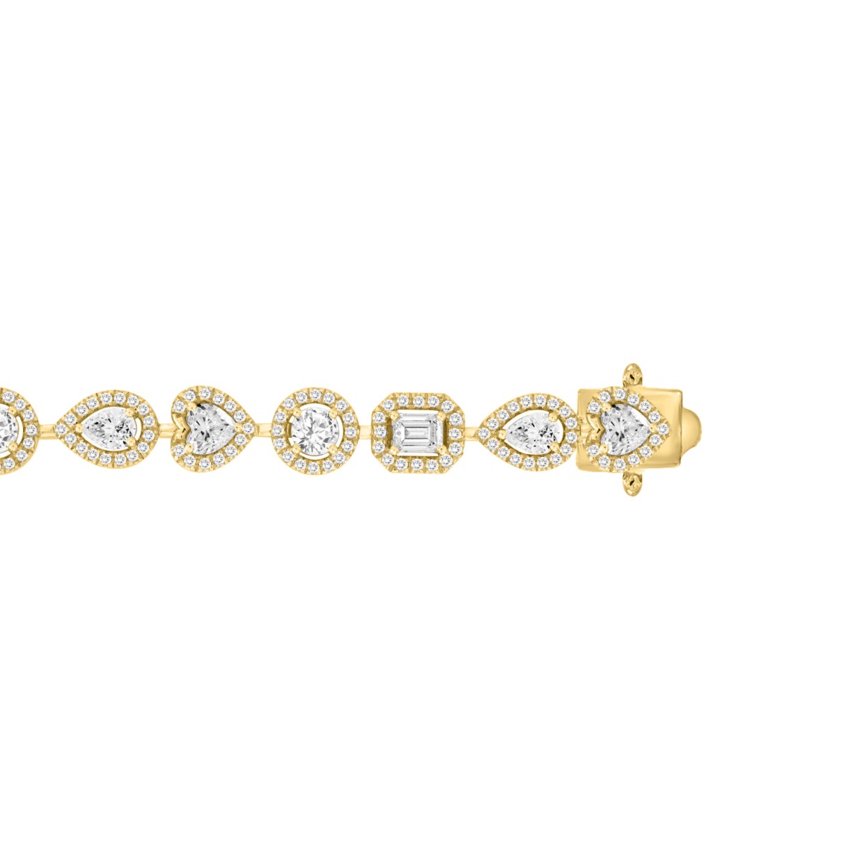 LADIES BRACELET 5 1/2CT ROUND/PEAR/EMERALD/HEART DIAMOND 14K YELLOW GOLD