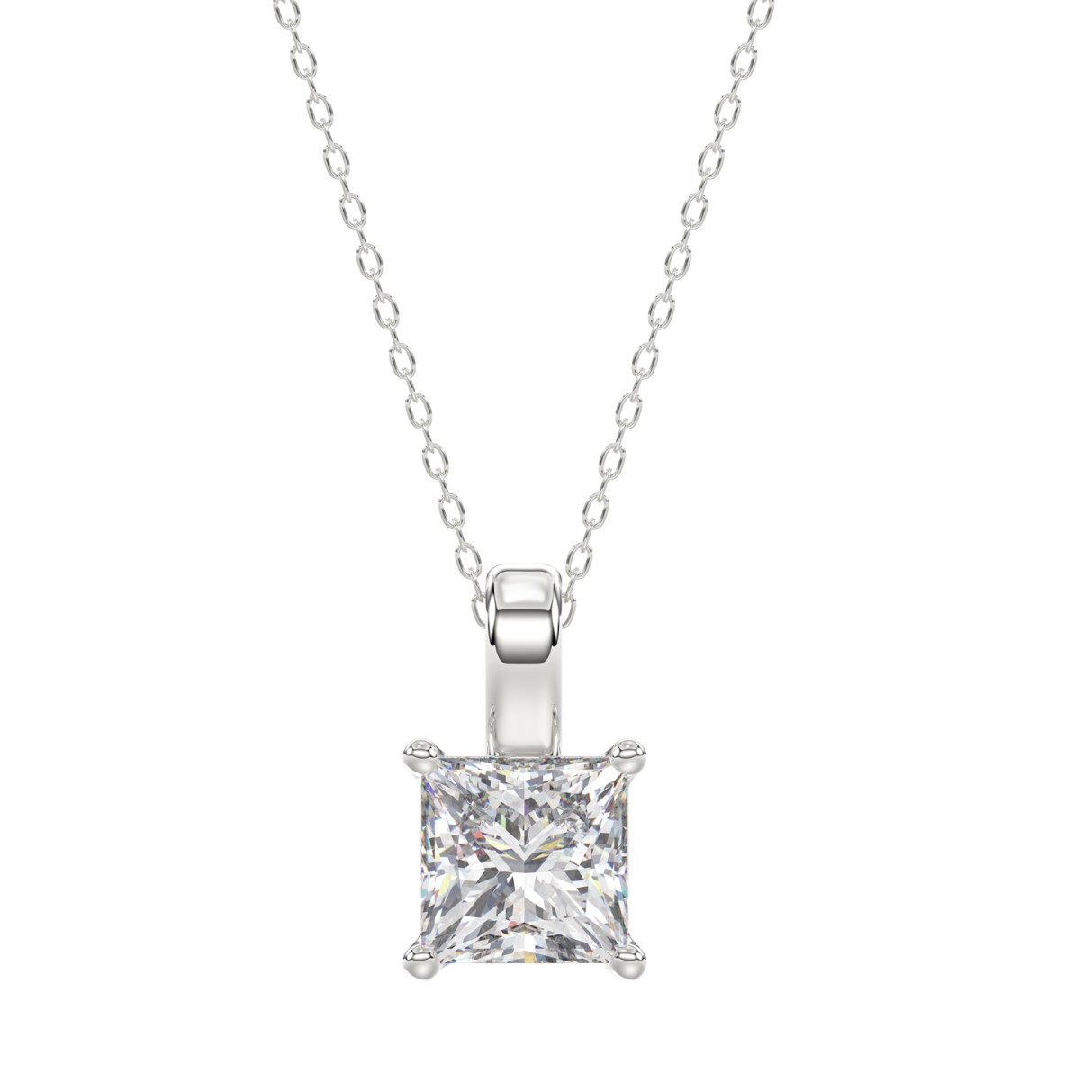 LADIES SOLITAIRE PENDANT WITH CHAIN 3CT PRINCESS DIAMOND 14K WHITE GOLD