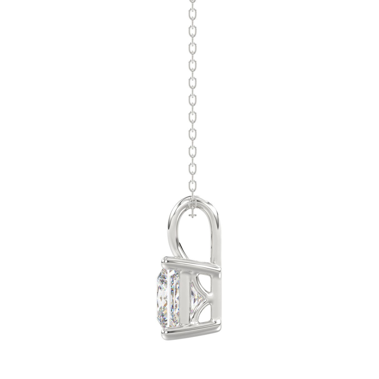 LADIES SOLITAIRE PENDANT WITH CHAIN 3CT PRINCESS DIAMOND 14K WHITE GOLD